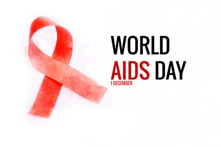 Watercolor of red ribbon on white background.world AIDS day concept