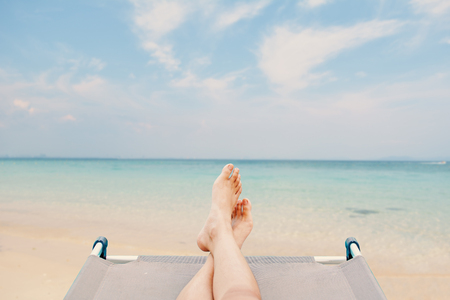Beautiful  women playing in a sea background relax time on holiday. selective and soft focus concept summerの写真素材