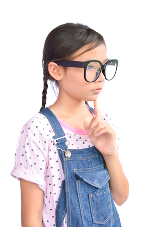 Portrait of little Asian girl on white backgroundの写真素材