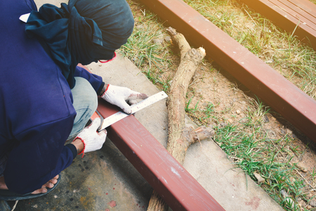 Close up man at work build a houseの写真素材