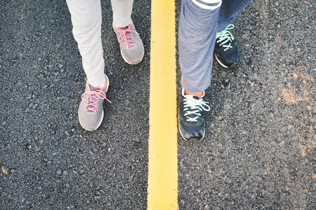 Children running on the road for health, soft focusの写真素材