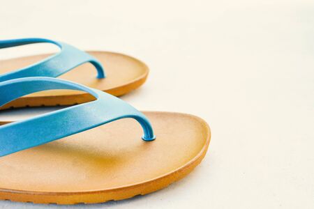 blue sandal on tableの写真素材