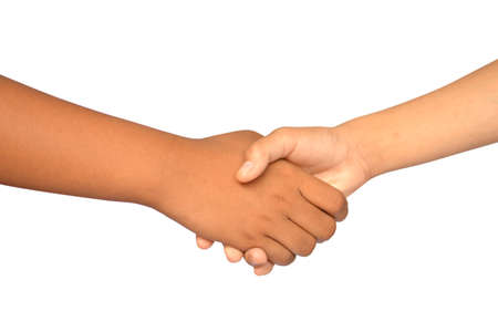 Shake hands on a white backgroundの写真素材