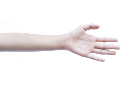 Close-up girl hand on a white backgroundの写真素材