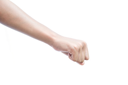 Close-up girl hand on a white backgroundの写真素材