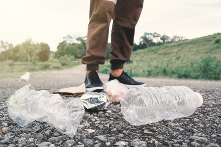 Human and plastic on park ,volunteer conceptの写真素材