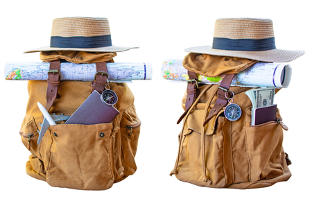 Yellow bag for backpack on a white background.の写真素材
