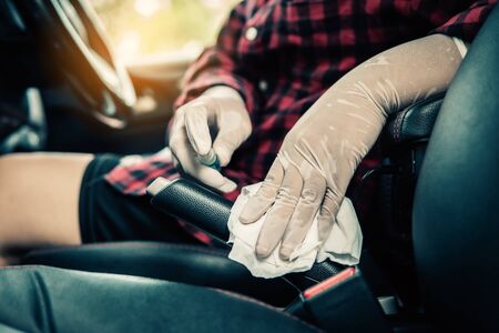 Disinfection of car, covid-19 Coronavirus Disease 2019, healthcare at vehicle.の写真素材