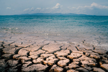 Drought land and crack ground in the lake , crisis of water in the world.の写真素材