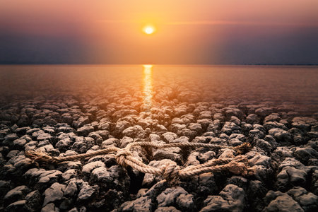 Drought land and crack ground in the lake , crisis of water in the world.の写真素材