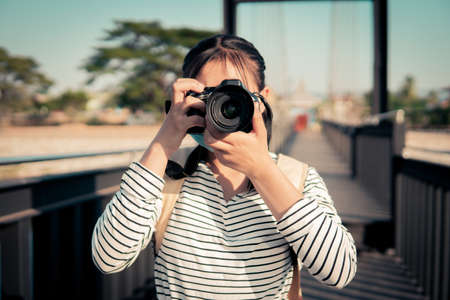 Backpacker travel during the pandemic outbreak, safe and health care, the new normal.の写真素材