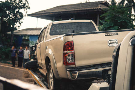 Car accident during rainy seasonの写真素材