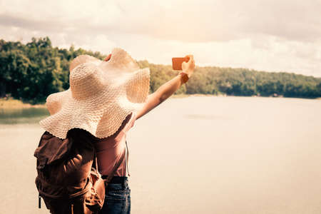 Relaxing woman travel after lockdown, Let 'go on holiday and live our lives.の写真素材