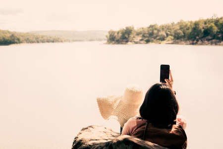 Relaxing woman travel after lockdown, Let 'go on holiday and live our lives.の写真素材