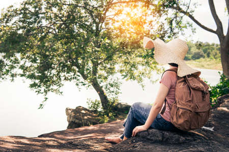 Relaxing woman travel after lockdown, Let 'go on holiday and live our lives.の写真素材