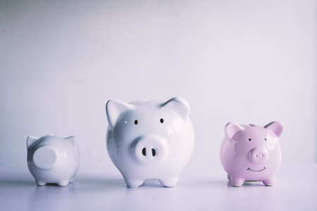 piggy bank on the table saves money concept.の写真素材