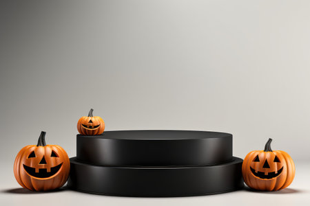Eerie halloween style podium on white background mysterious spooky showcase for product presentation and mock-up display, 3D rendering, Generative AI.の素材