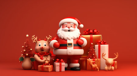 Cute santa claus parade on Merry Christmas, A joyous festival of Christmas and New Year, 3D rendering , Generative AI.の素材