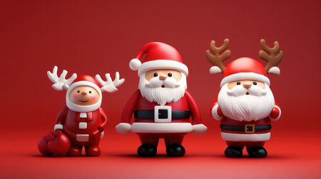 Cute santa claus parade on Merry Christmas, A joyous festival of Christmas and New Year, 3D rendering , Generative AI.の素材