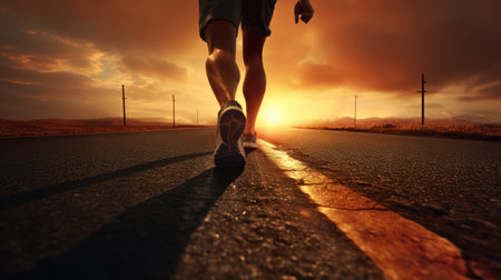 Close up legs runner running on the road.の素材