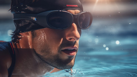 Portrait of athlete swimmer swimming in the pool.の素材