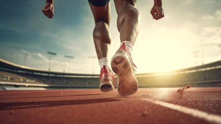 Close-up of runner legs in the stadium.の素材
