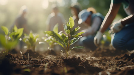 A group of volunteer planting a tree, environment day.の素材