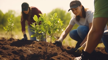 A group of volunteer planting a tree, environment day.の素材