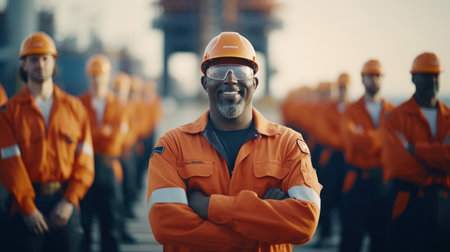 Professional petroleum engineer working on the exploration of petroleum in the sea.の素材