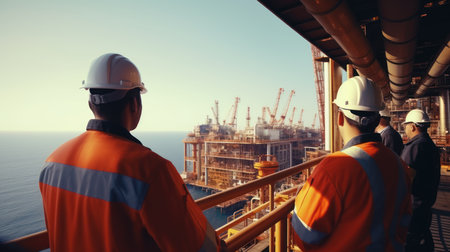 Professional petroleum engineer working on the exploration of petroleum in the sea.の素材