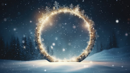 3D circle to celebrate beautiful merry christmas and happy new year frame background.の素材