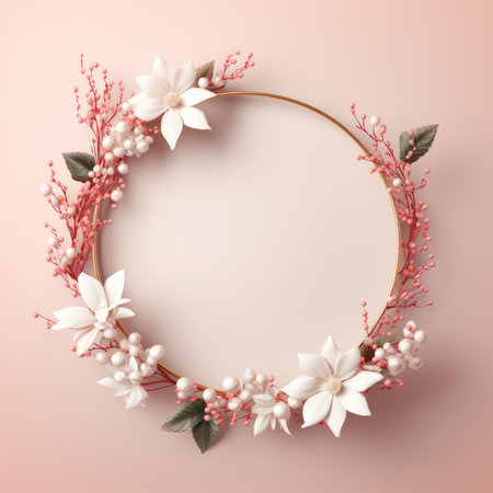 3D card flower circle to celebrate, Realistic floral frame background, elegant and beautiful concept.の素材
