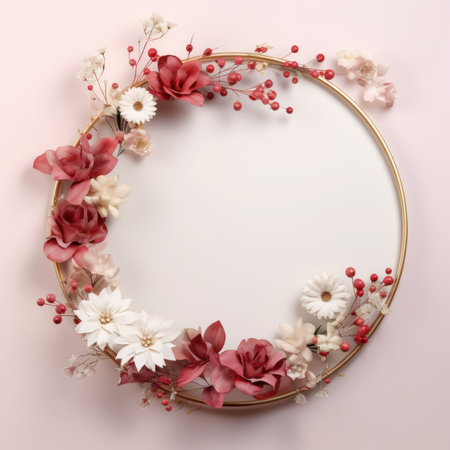 3D card flower circle to celebrate, Realistic floral frame background, elegant and beautiful concept.の素材
