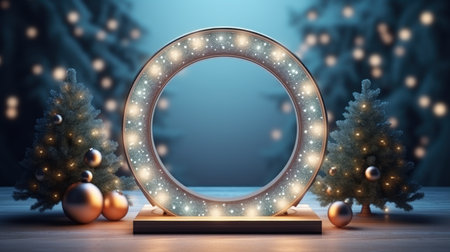 3D circle to celebrate beautiful merry christmas and happy new year frame background.の素材