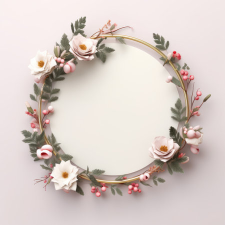 3D card flower circle to celebrate, Realistic floral frame background, elegant and beautiful concept.の素材