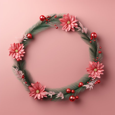 3D card flower circle to celebrate, Realistic floral frame background, elegant and beautiful concept.の素材