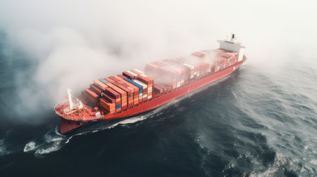 Shipping business, cargo ships carrying containers at sea.の素材