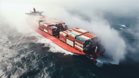 Shipping business, cargo ships carrying containers at sea.の素材