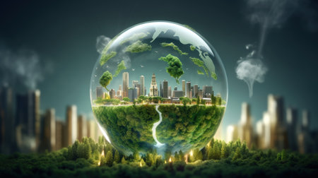 Protecting the world and green energy , environmental protection , sustainable development.の素材