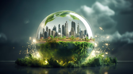 Protecting the world and green energy , environmental protection , sustainable development.の素材