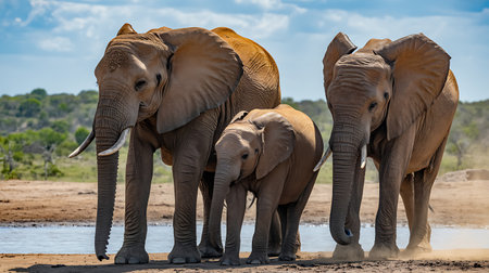 Elephants at a waterhole in Chobe National Park, Botswana, Africaの素材