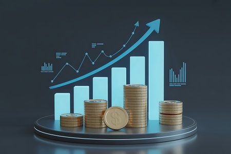 Investment concept, Coins graph stock market. 3d rendering.の素材