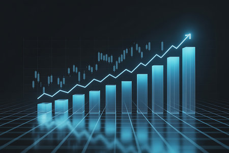 Highly rendering of stock market chart on digital background. 3d illustrationの素材
