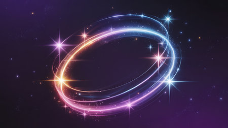 Glowing circle with sparkles on dark background. Vector illustration.の素材