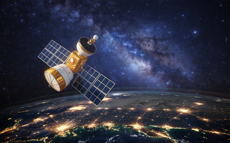 Satellite in space. Elements of this image furnished by NASA.の素材