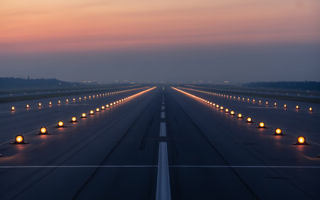 Aerial view of a highway in the evening. Traffic lights on the highway.の素材