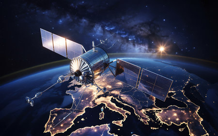 Satellite orbiting the Earth. Elements of this image furnished by NASAの素材