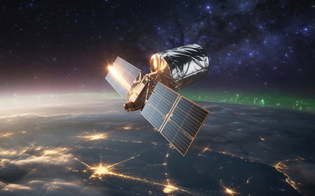 Satellite in space. 3d illustration. Elements of this image furnished by NASAの素材