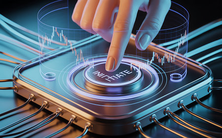 Finger pressing a button on a touch screen interface 3D renderingの素材