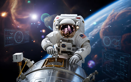 Astronaut in outer space. Elements of this image furnished by NASAの素材